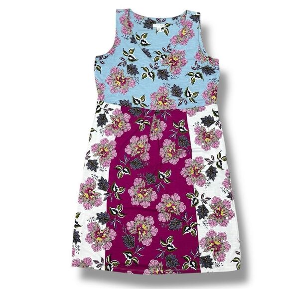 J. Jill Floral Colorblock Knit Sleeveless Shift Dress Blue Pink Petite XS - Picture 13 of 13